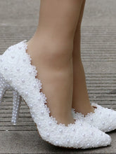 Chaussures de Mariée à Talon Aiguille avec Perles et Dentelle